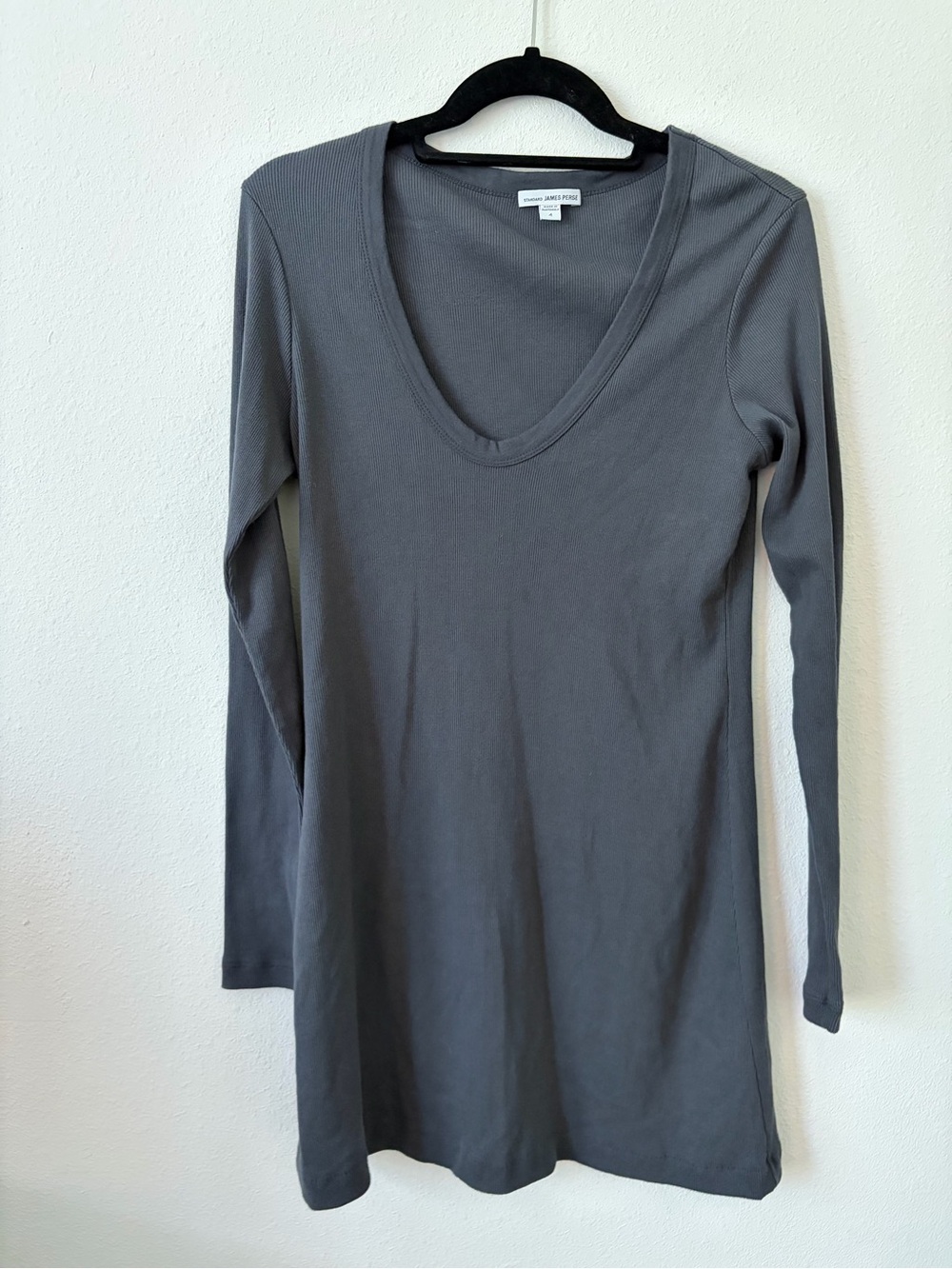 James Perse Ribbed V-Neck Long Sleeve Top Size 4 US L/XL Grey